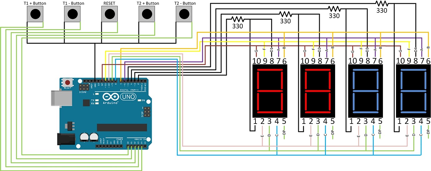 Arduino Uno R3 and 5 inch 7 Segment LEDs - LEDs and Multiplexing ...