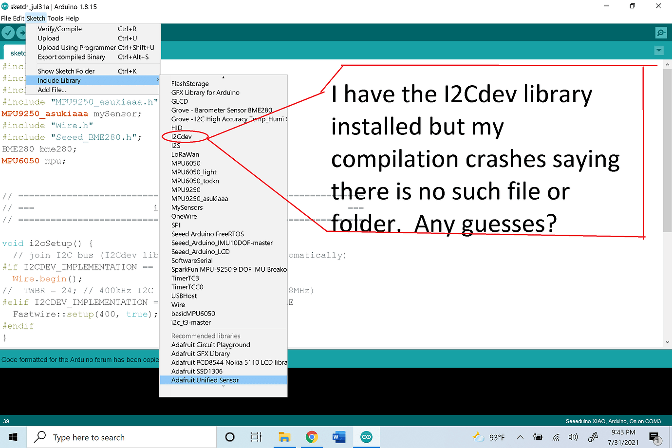 Yep, another [I2cdev.h: No such file or directory] issue - Programming ...