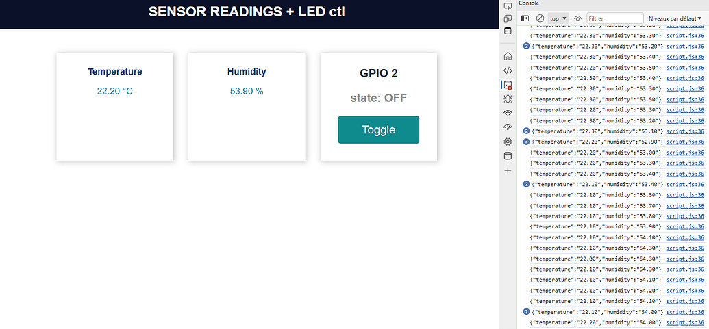 Using the library ESP32 WebSocket Server to combine LED control and ... image.