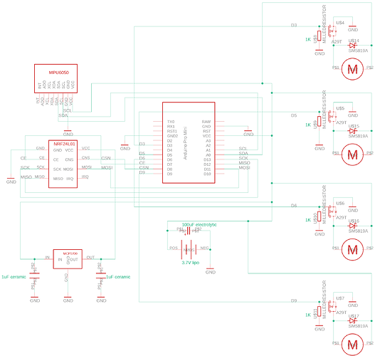 quadcopter control board schematic connected