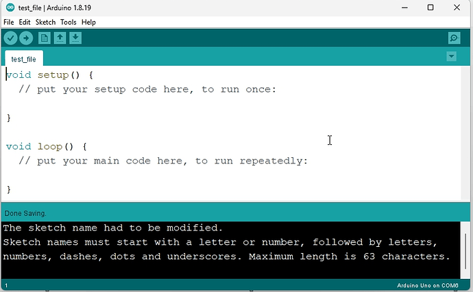 Invalid file name message IDE 1.8.19