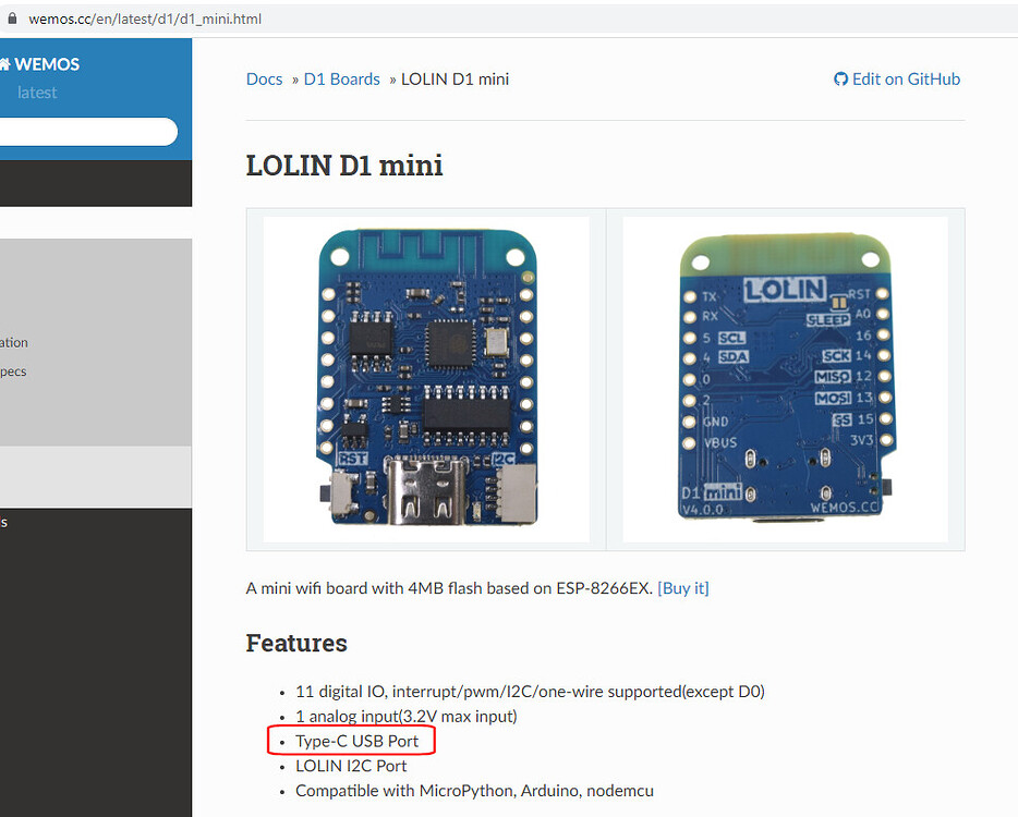 Wemos D1 mini 8266s have different size USB C micro ports ? - 3rd Party ...