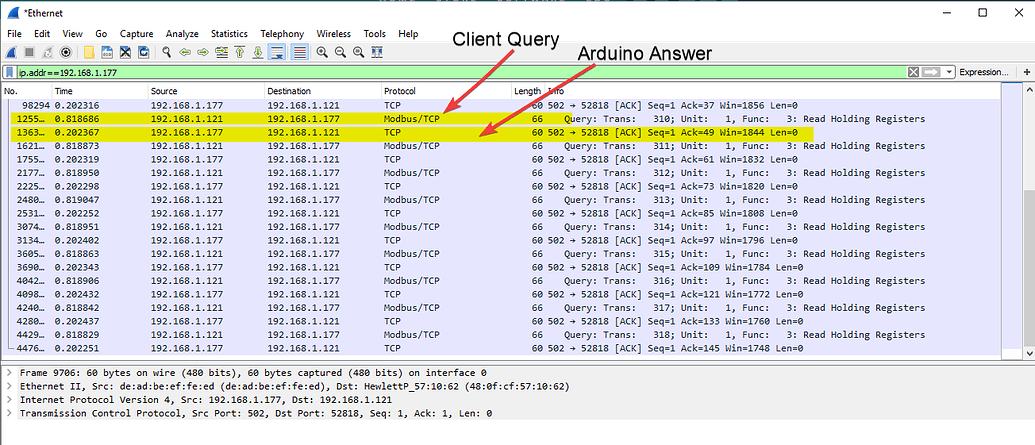 Arduino Modbus TCP Slave (server): IDE example - Networking, Protocols ...
