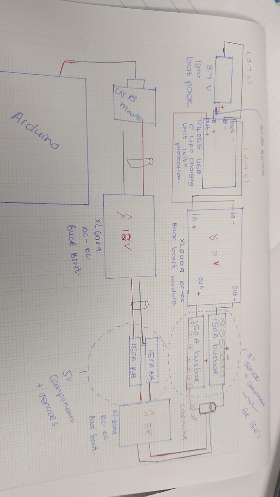 Power distribution plan for Arduino Project using TP4056 USB charging ...