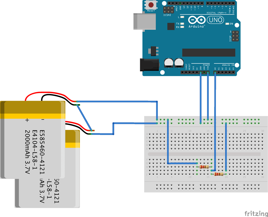 Monitoring a LiPo battery while powering the Arduino UNO with it