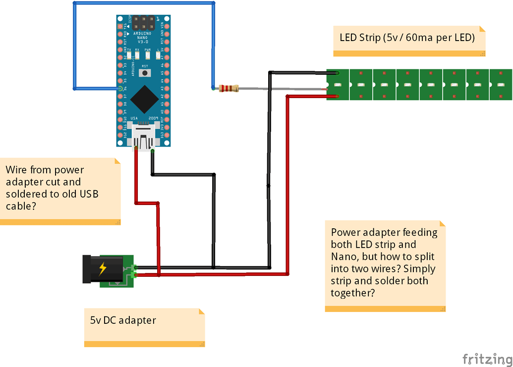 Powering LED Strip and Arduino Nano from same power supply - General ...
