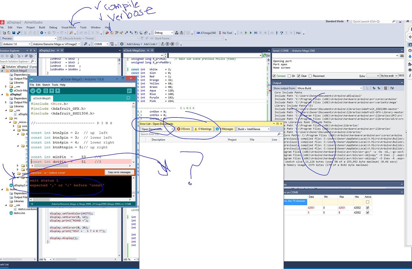 Compile Errors not showing up in "Errorlist" for AtmelStudio 7 Programming Questions Arduino