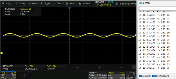 Attempting frequency detection but serial monitor only displays 0 or ...