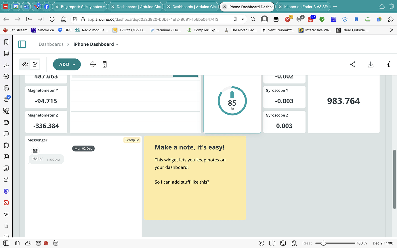 Bug report: Sticky notes widget not working - Cloud IoT - Arduino Forum