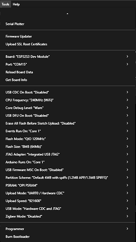 ESP32 S3 N8R8 C1 Arduino IDE config