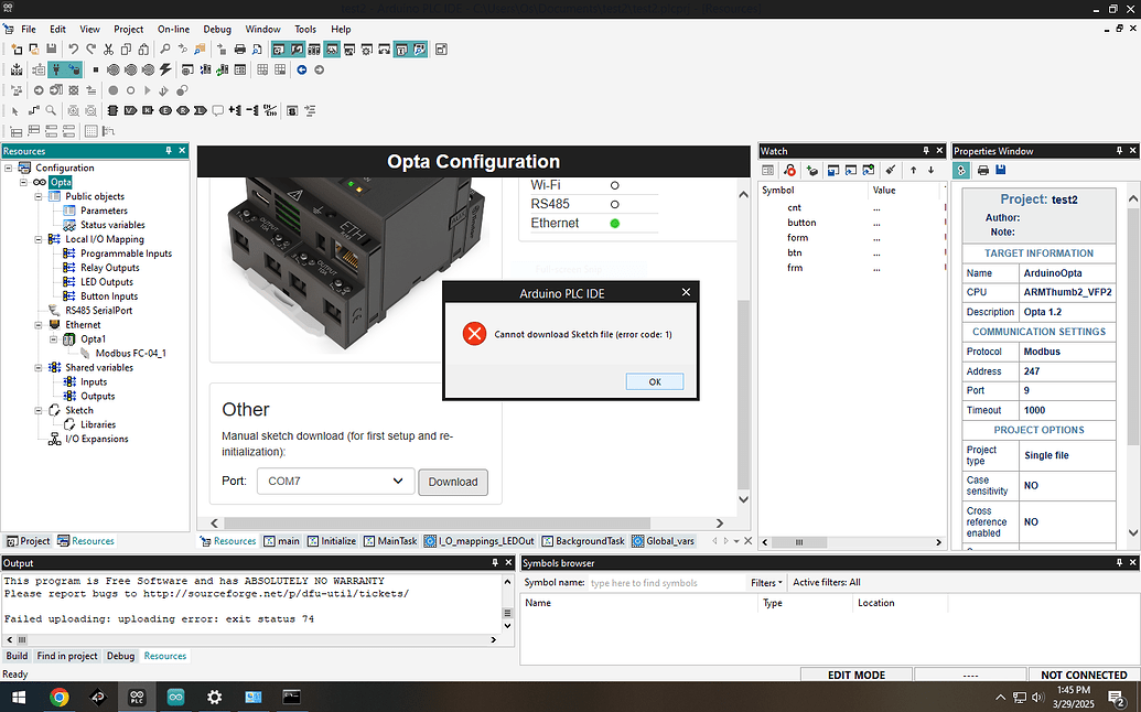 Unable to upload sketch all of a sudden - Opta - Arduino Forum