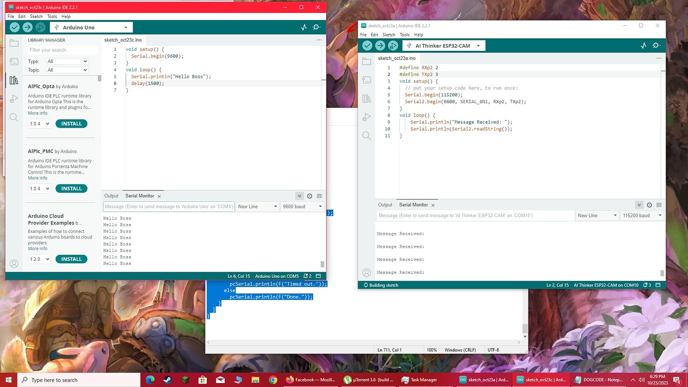 Sending data from arduino uno to ai thinker esp32 - General Guidance ...