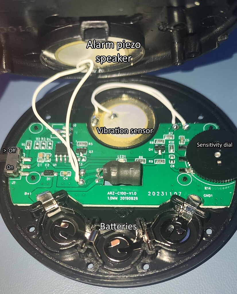 Intercepting I/O on this simple vibration alarm / glass break alarm ...