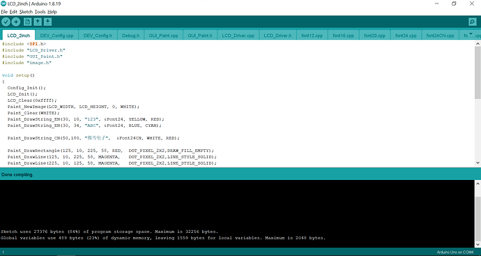Screenshot of Arduino IDE with successful build