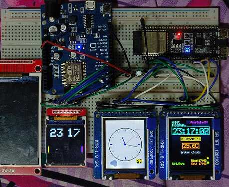 Current hardware with ESP32 S3 Dual SPI custom GFX library setup beside it.