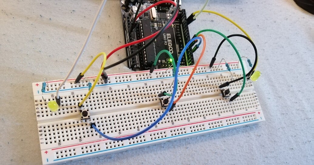 How to make the LED's on after pressing the button once and turn off ...