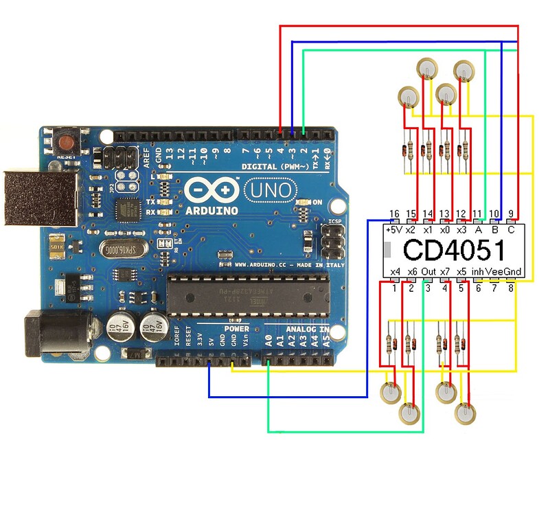 Help with piezo midi drum using CD4051 [solved] - LEDs and Multiplexing ...