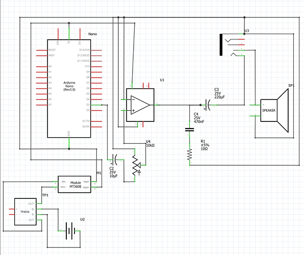 lm386-audio-amplifier-with-battery-charging-and-boost-to-5v-with-25v-capacitors