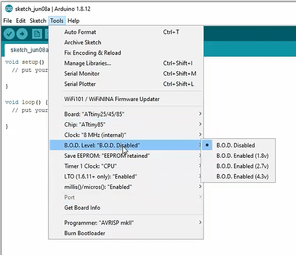 Program the ATTINY85 with Arduino 1.8.18 (2022) 00-05-11