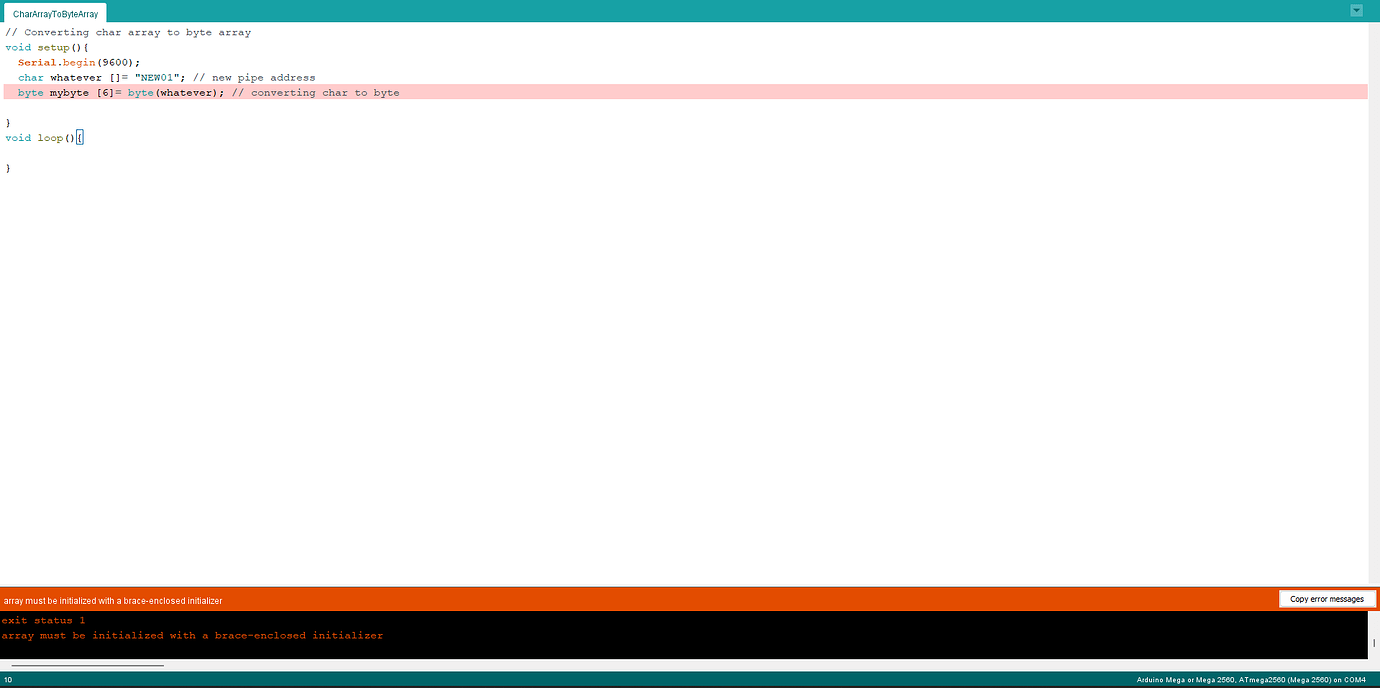 Example for converting char to byte using byte conversion function