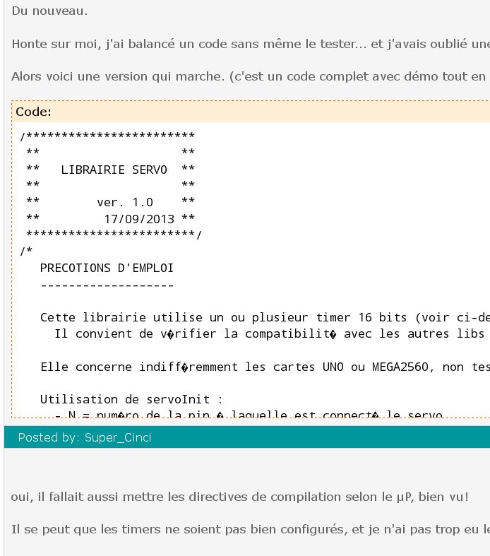 Bogue avec la bibliothèque Servo, comment corriger ce problème