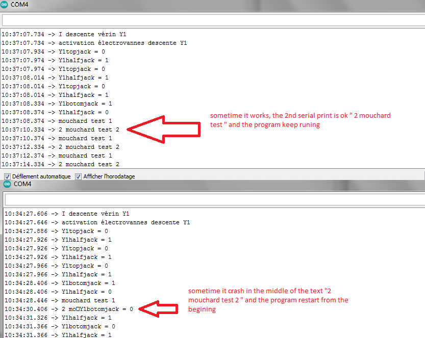 My programm crash randomly when i add one " digitalWrite(A10, HIGH ...