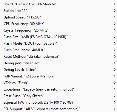 ESP8266 Generic Einstellungen