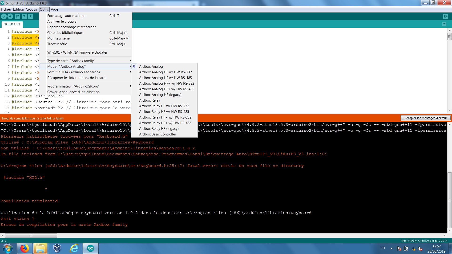 Erreur "fatal error: HID.h: No such or directory #incude "HID.h ...
