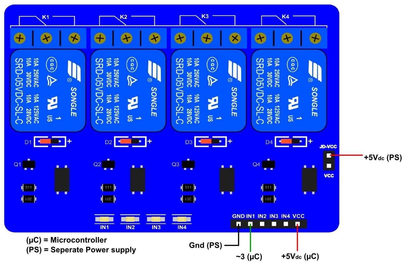 Help with (JDVcc) Optocoupler Relay Module Project Guidance