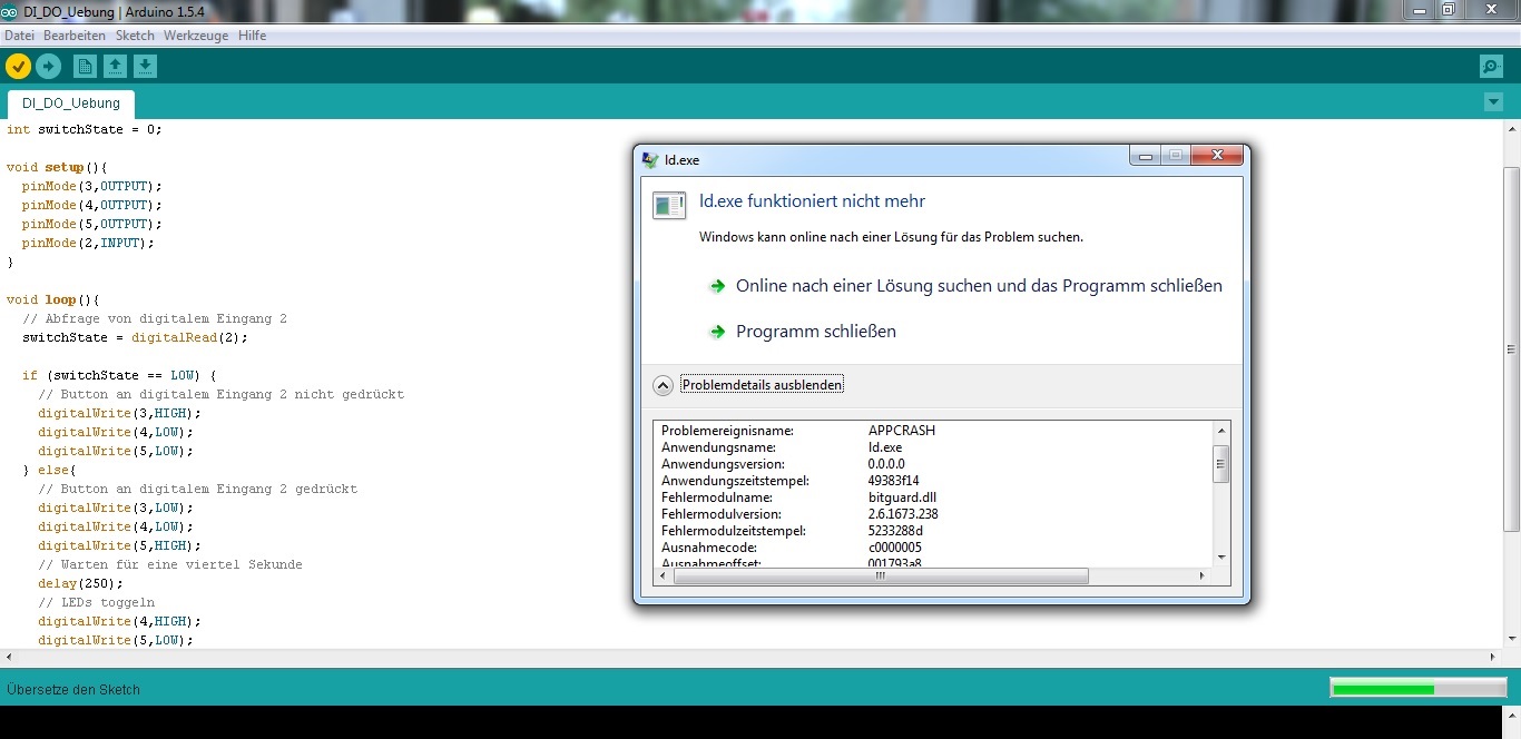 IDE 1.5.4 bringt beim Kompilieren ld.exe Fehlermeldung Deutsch