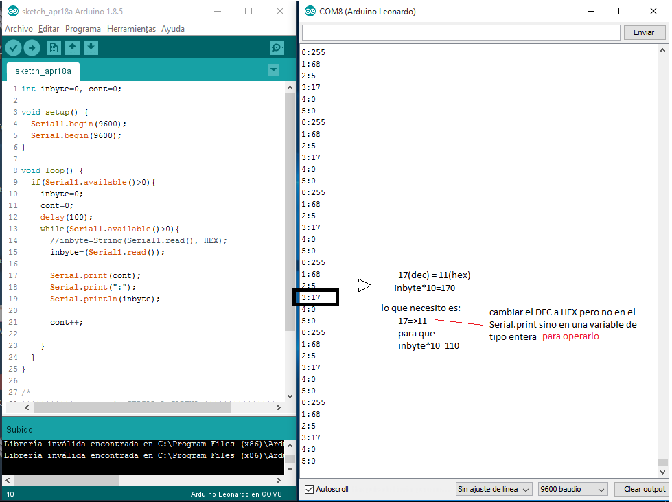 Solucionado: Convertir datos recibidos puerto serie a variable de tipo ...