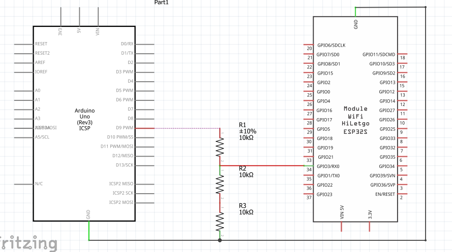 Arduino Uno serial communication with ESP32 using voltage divider ...