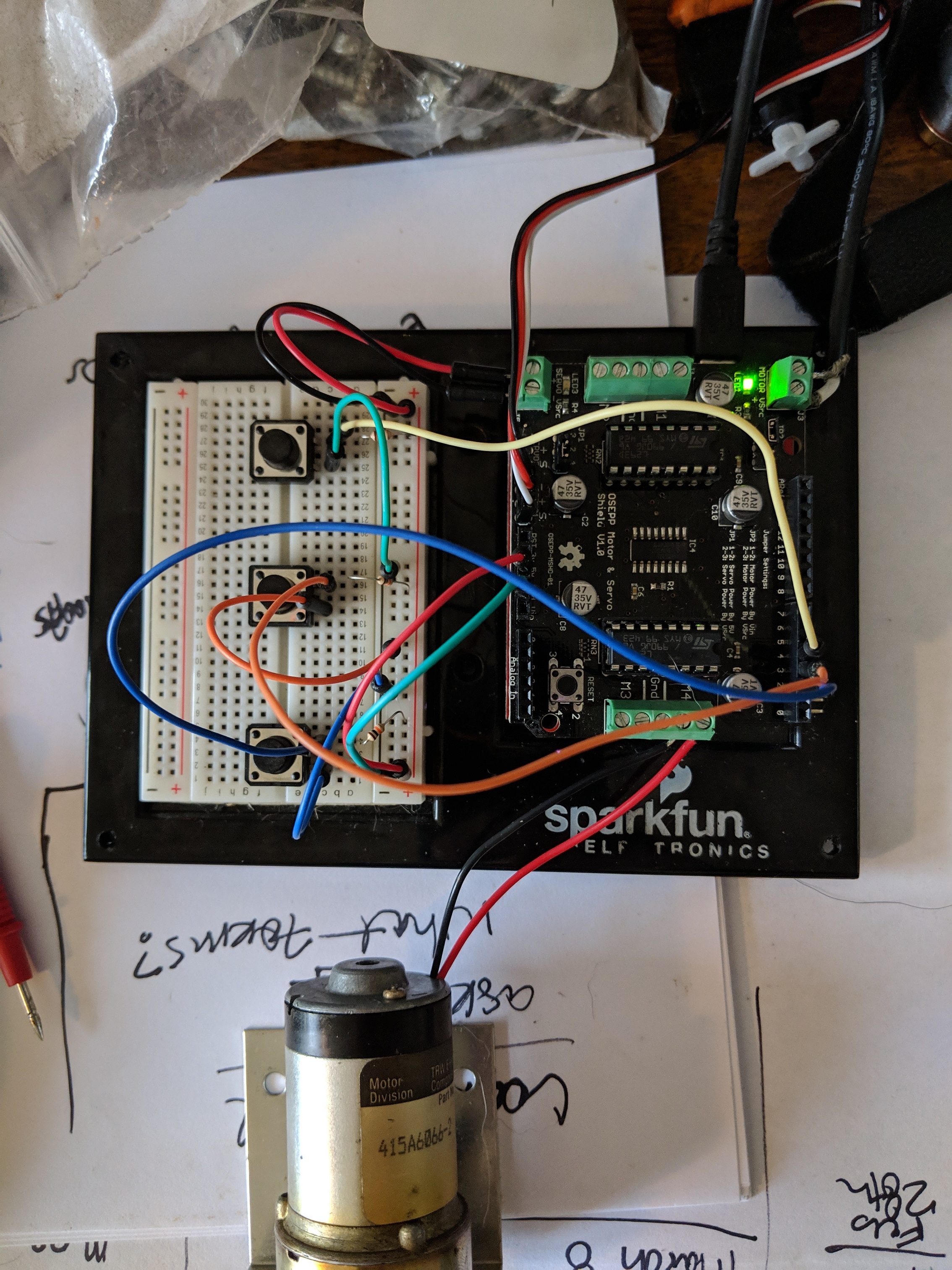 OSEPP motor shield+dc motor+2 button direction control= inconsistent ...