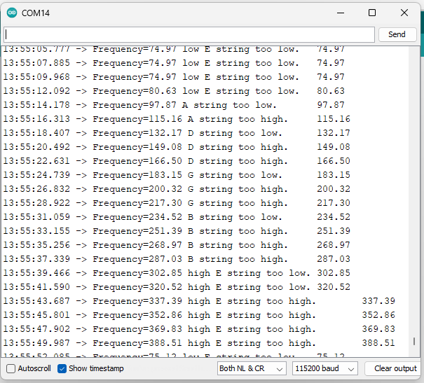 Attempting frequency detection but serial monitor only displays 0 or ... image.