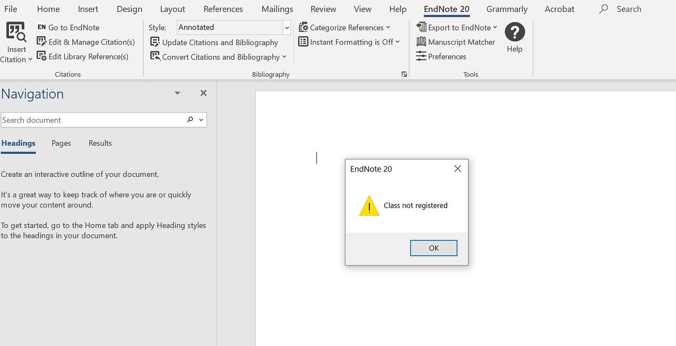 'Class not registered' Error in Endnote 20 Microsoft word plugins 7 by tal EndNote General