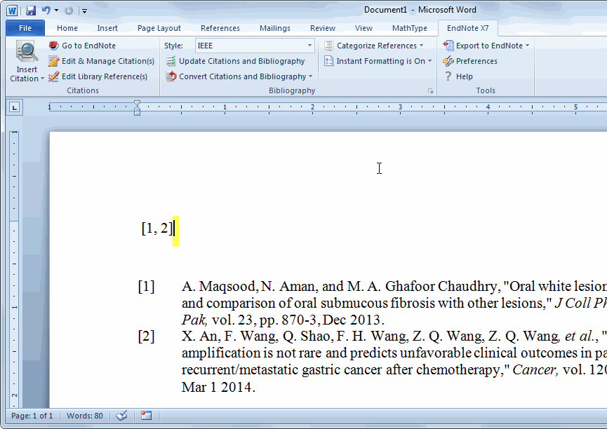 microsoft word endnote export references