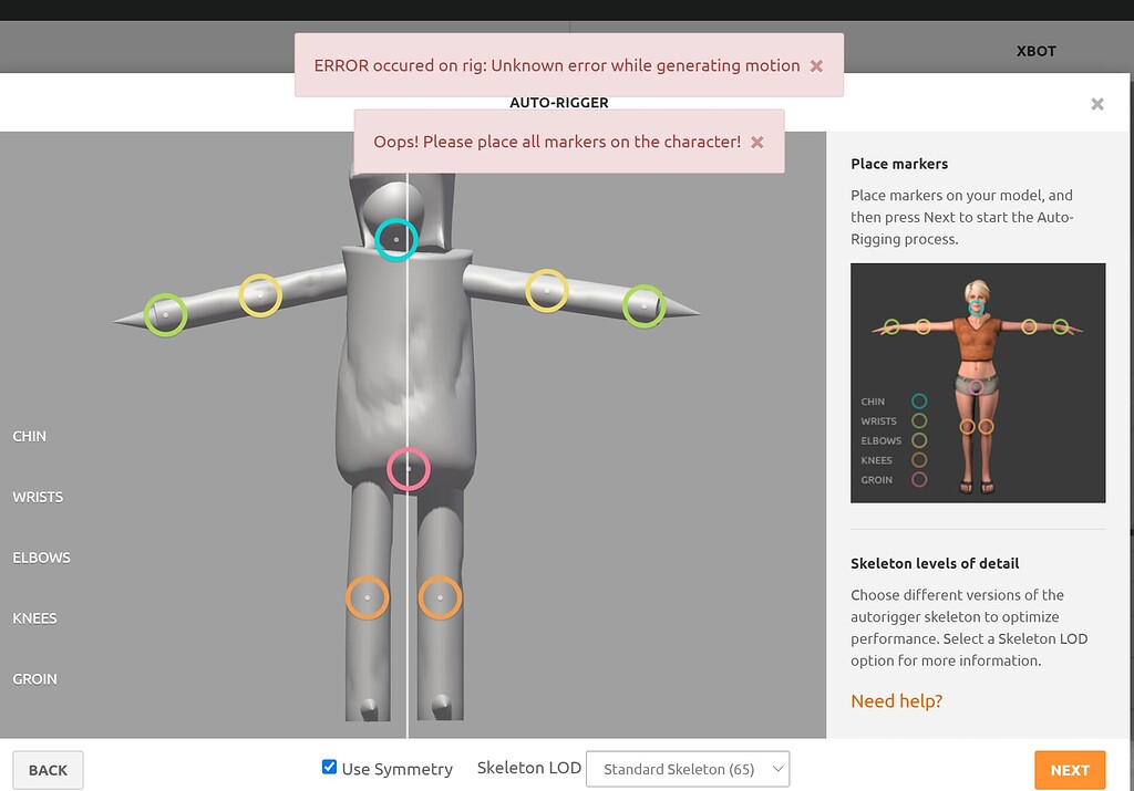 I need help bringing my sculpt into Mixamo to be rigged