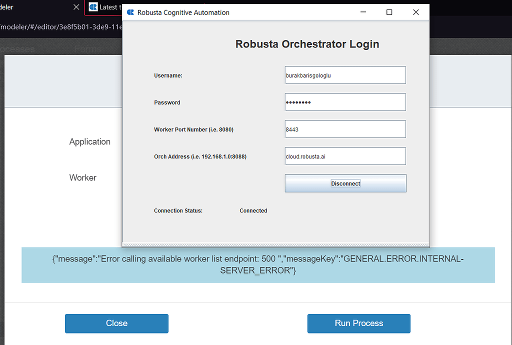 Error calling available worker list endpoint 500 orchestrator