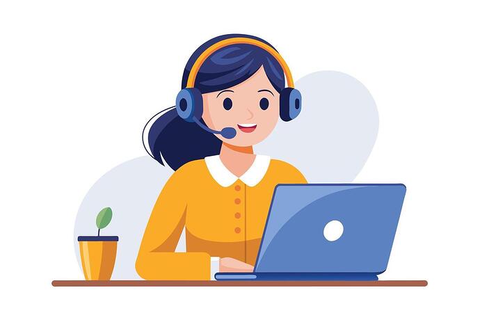 a-cartoon-illustration-of-a-smiling-customer-service-representative-wearing-a-headset-and-using-a-laptop-computer-at-a-desk-free-vector