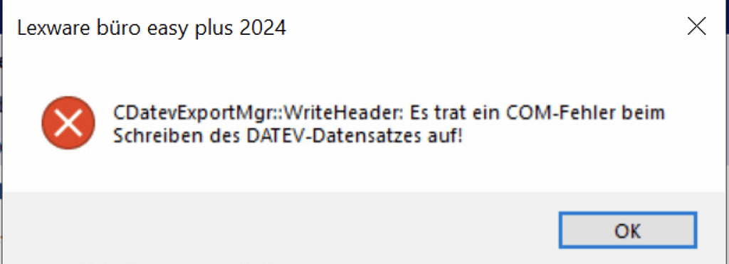 CDatevExportMgr::WriteHeader: Es trat ein COM-Fehler beim