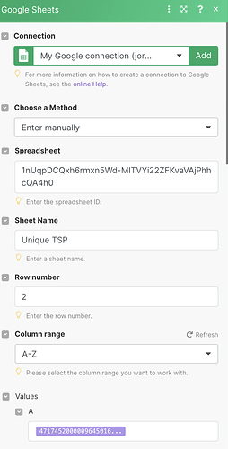 Step 4 (Update Row) Input
