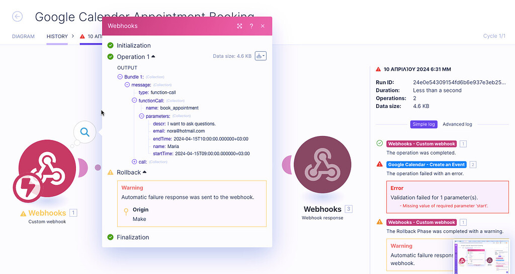 Missing value in Google calender create event module? How To Make