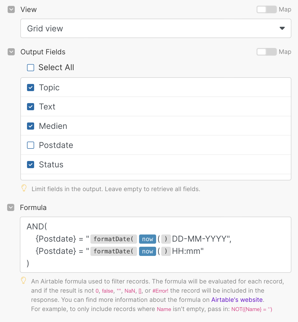 Airtable Search Records Formula does not Output Bundle - How To 