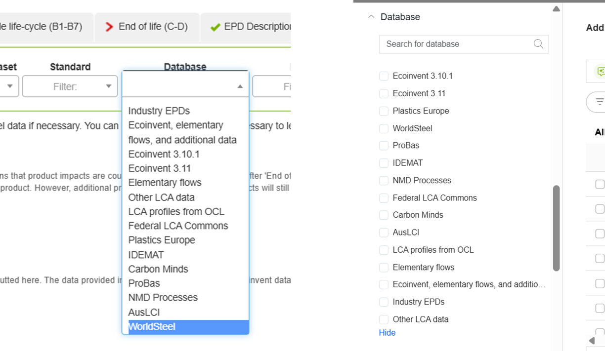The new database filter in both the old and new user interface