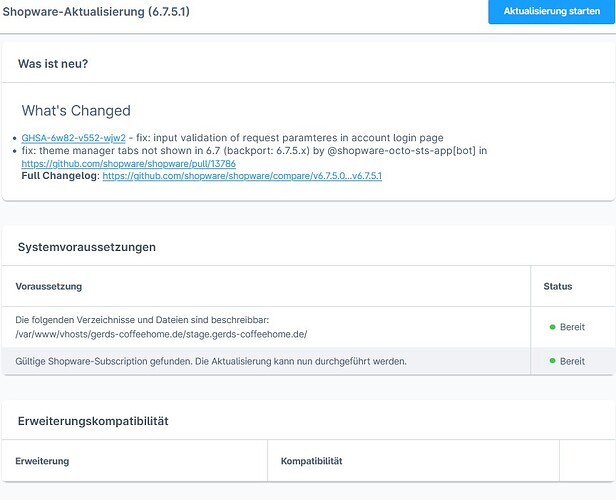 Shopware Aktualisierung 6.7.5.1