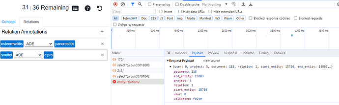 dev tools relations payload tab