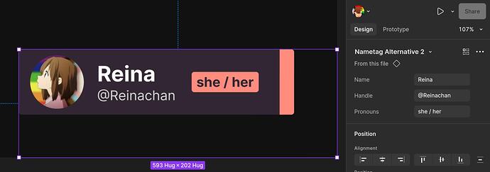 example of text variables used for name, social media handle, and pronouns