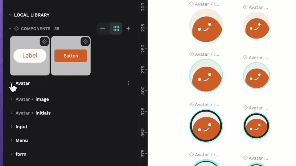 "Combine as variants" functionality in use.