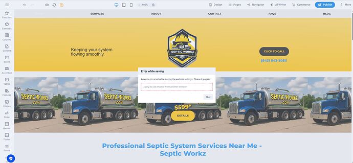 error message sitejet