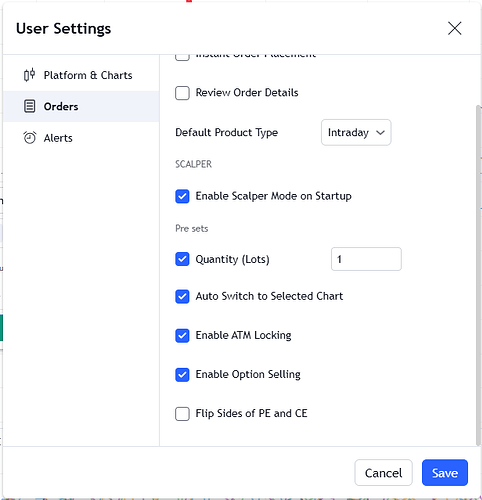 Scalper Widget Settings